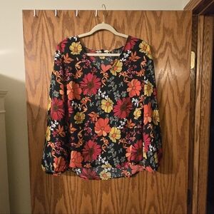 Vibrant Floral Blouse - Black and Red